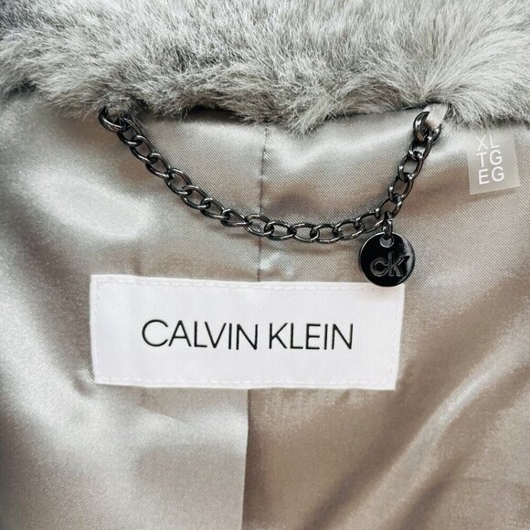 Calvin Klein Womens Size XL Soft Faux-Fur Mid-Length Anorak Coat in Gray $320 - Picture 6 of 10